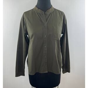 MUJI Dark Green 100% Cotton Button-Down Stand Collar Long Sleeve Shirt Top S